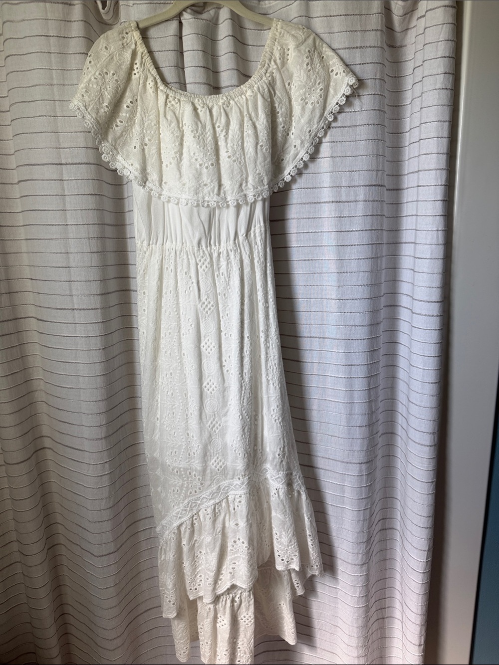Cupshe Cream Off-Shoulder Eyelet High-Low Dress